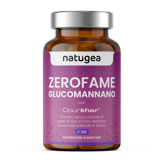 Glucomannano ZEROFAME® Arricchito con Pale di fico d'india dell'Etna e Carrube siciliane. Vegano, Fibra Saziante Vegetale ad Alto Dosaggio.